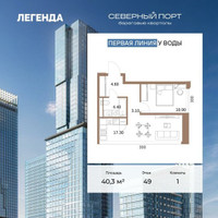 Планировка однокомнатной(квартира) площадью 40.3 квадратных метров в “ЖК Северный порт. Береговые кварталы”