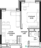 Планировка однокомнатной(квартира) площадью 35.4 квадратных метров в “ЖК Clementine (Клементин)”