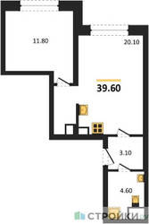 Планировка однокомнатной(квартира) площадью 39.6 квадратных метров в ЖК “ЖК МАРК”
