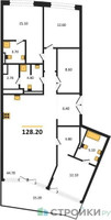 Планировка трехкомнатной(квартира) площадью 128.2 квадратных метров в “ЖК Остров”