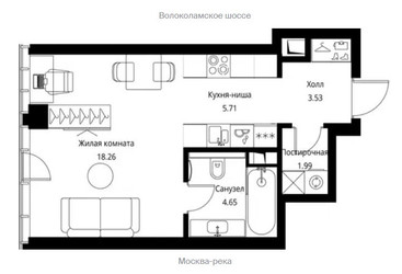 Планировка студии(квартира) площадью 34.14 квадратных метров в ЖК “ЖК City bay (Сити Бэй)”