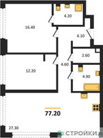 Планировка двухкомнатной(квартира) площадью 77.2 квадратных метров в “ЖК СТОУН Грэйн”