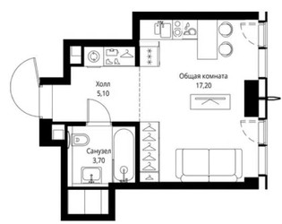 Планировка студии(квартира) площадью 29.1 квадратных метров в ЖК “ЖК City bay (Сити Бэй)”