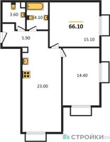 Планировка двухкомнатной(квартира) площадью 66.1 квадратных метров в “ЖК Парксайд”