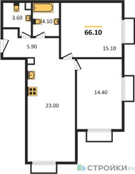 Планировка двухкомнатной(квартира) площадью 66.1 квадратных метров в ЖК “ЖК Парксайд”