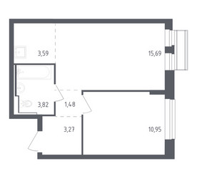 Планировка однокомнатной(квартира) площадью 38.8 квадратных метров в ЖК “ЖК Рублевский Квартал”