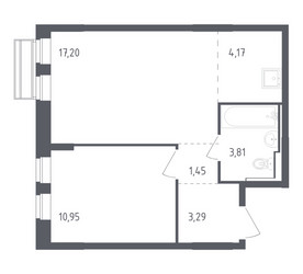 Планировка однокомнатной(квартира) площадью 40.87 квадратных метров в ЖК “ЖК Рублевский Квартал”