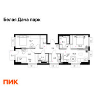Планировка трехкомнатной(квартира) площадью 80.5 квадратных метров в “ЖК Белая Дача парк”