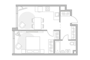 Планировка однокомнатной(квартира) площадью 44.54 квадратных метров в “ЖК Мневники от Гранель”