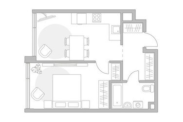 Планировка однокомнатной(квартира) площадью 44.54 квадратных метров в ЖК “ЖК Мневники от Гранель”