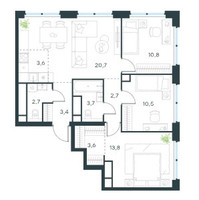 Планировка 4+ комнатной(квартира) площадью 75.3 квадратных метров в “ЖК Level Звенигородская”