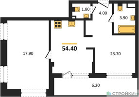 Планировка однокомнатной(квартира) площадью 54.4 квадратных метров в “ЖК СТОУН Райз”