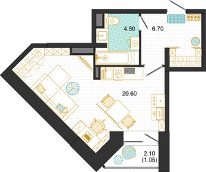 Планировка студии(квартира) площадью 32.85 квадратных метров в ЖК “ЖК Оптима”