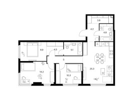 Планировка трехкомнатной(квартира) площадью 87.1 квадратных метров в “ЖК Кронштадтский 9”