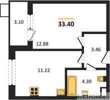 Планировка однокомнатной(квартира) площадью 33.4 квадратных метров в “Жилые кварталы Новое Пушкино”