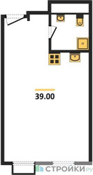 Планировка студии(квартира) площадью 39 квадратных метров в ЖК “ЖК Резиденции Архитекторов”