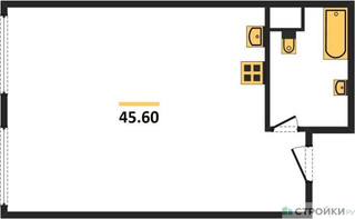 Планировка однокомнатной(апартаменты) площадью 45.6 квадратных метров в “ЖК Nametkin Tower (Наметкин Тауэр)”