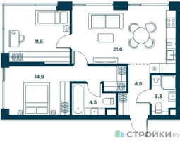 Планировка двухкомнатной(квартира) площадью 60.7 квадратных метров в “ЖК SOUL (СОУЛ)”