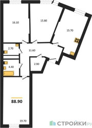 Планировка трехкомнатной(квартира) площадью 88.9 квадратных метров в ЖК “ЖК Переделкино Ближнее”