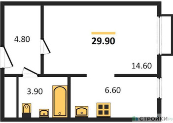 Планировка студии(квартира) площадью 29.9 квадратных метров в ЖК “ЖК Римский”
