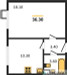 Планировка однокомнатной(квартира) площадью 36.3 квадратных метров в “ЖК ЮЖНАЯ БИТЦА”