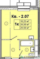 Планировка студии(квартира) площадью 24.56 квадратных метров в “ЖК Радость (Радумля Парк)”