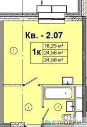 Планировка студии(квартира) площадью 24.56 квадратных метров в ЖК “ЖК Радость (Радумля Парк)”