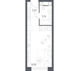 Планировка студии(апартаменты) площадью 22.86 квадратных метров в ЖК “ЖК Пятницкое 58 (Перец)”