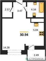 Планировка студии(квартира) площадью 30.95 квадратных метров в “ЖК ВОСТОК II”