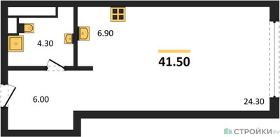 Планировка студии(квартира) площадью 41.5 квадратных метров в ЖК “ЖК Ренессанс”