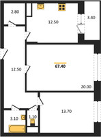 Планировка двухкомнатной(квартира) площадью 67.4 квадратных метров в “ЖК Эдельвейс (Первомайское)”