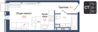Планировка студии(квартира) площадью 29.1 квадратных метров в “ЖК КИНОКВАРТАЛ”