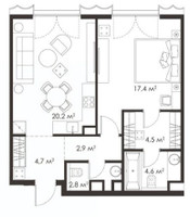 Планировка однокомнатной(квартира) площадью 57.1 квадратных метров в “ЖК King & Sons Residence (Кинг энд Санс Резиденс)”