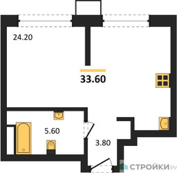 Планировка студии(квартира) площадью 33.6 квадратных метров в ЖК “ЖК Символ”