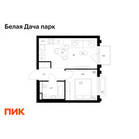 Планировка однокомнатной(квартира) площадью 33.2 квадратных метров в “ЖК Белая Дача парк”
