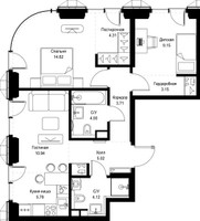 Планировка двухкомнатной(квартира) площадью 64.81 квадратных метров в “ЖК СЕТ”