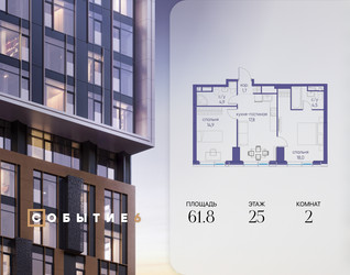 Планировка двухкомнатной(квартира) площадью 61.8 квадратных метров в ЖК “ЖК Событие”