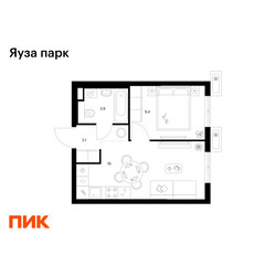 Планировка однокомнатной(квартира) площадью 32.1 квадратных метров в ЖК “ЖК Яуза Парк (Мытищи)”
