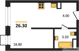 Планировка студии(квартира) площадью 26.3 квадратных метров в “ЖК Foreville (Форевилль)”