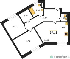 Планировка двухкомнатной(квартира) площадью 67.18 квадратных метров в “ЖК ЭкоБунино (Южное Бунино)”