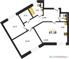 Планировка двухкомнатной(квартира) площадью 67.18 квадратных метров в “ЖК ЭкоБунино (Южное Бунино)”