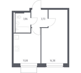 Планировка однокомнатной(квартира) площадью 35.05 квадратных метров в ЖК “ЖК Квартал Западный”
