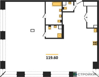 Планировка трехкомнатной(квартира) площадью 119.6 квадратных метров в ЖК “ЖК Luzhniki Collection (Коллекция Лужники)”