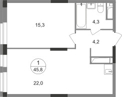 Планировка однокомнатной(квартира) площадью 45.8 квадратных метров в “ЖК Первый Московский”
