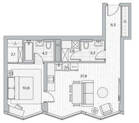 Планировка однокомнатной(квартира) площадью 51.1 квадратных метров в ЖК “ЖК Береговой-2. Жилой квартал на Москве-реке”