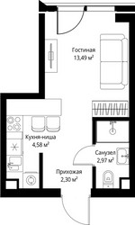 Планировка студии(квартира) площадью 23.34 квадратных метров в ЖК “ЖК Джойс”