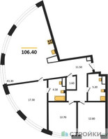 Планировка трехкомнатной(квартира) площадью 106.4 квадратных метров в “ЖК Остров”