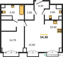 Планировка однокомнатной(квартира) площадью 54.3 квадратных метров в “ЖК Sydney City (Сидней Сити)”