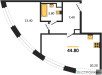 Планировка однокомнатной(квартира) площадью 44.8 квадратных метров в “ЖК Нагатино Ай-Лэнд”
