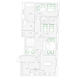 Планировка двухкомнатной(квартира) площадью 146.7 квадратных метров в ЖК “Клубный дом Дуо”